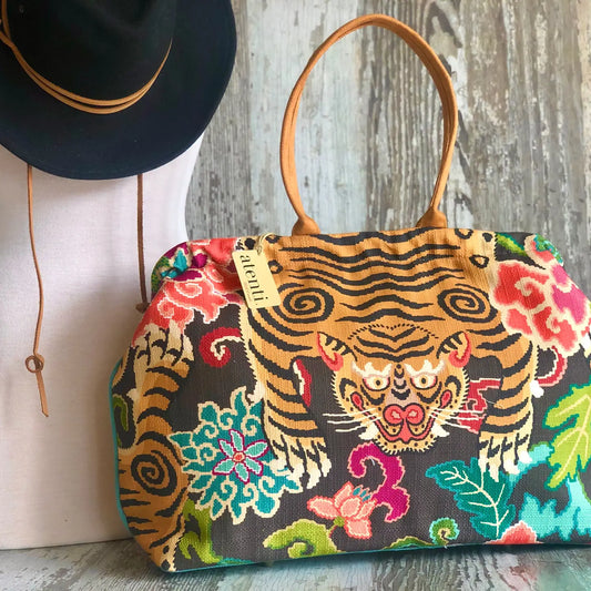 Atenti - Le Tigre Pioneer Modern Tapestry Doctor Bag w/ Metal Frame - B39LET