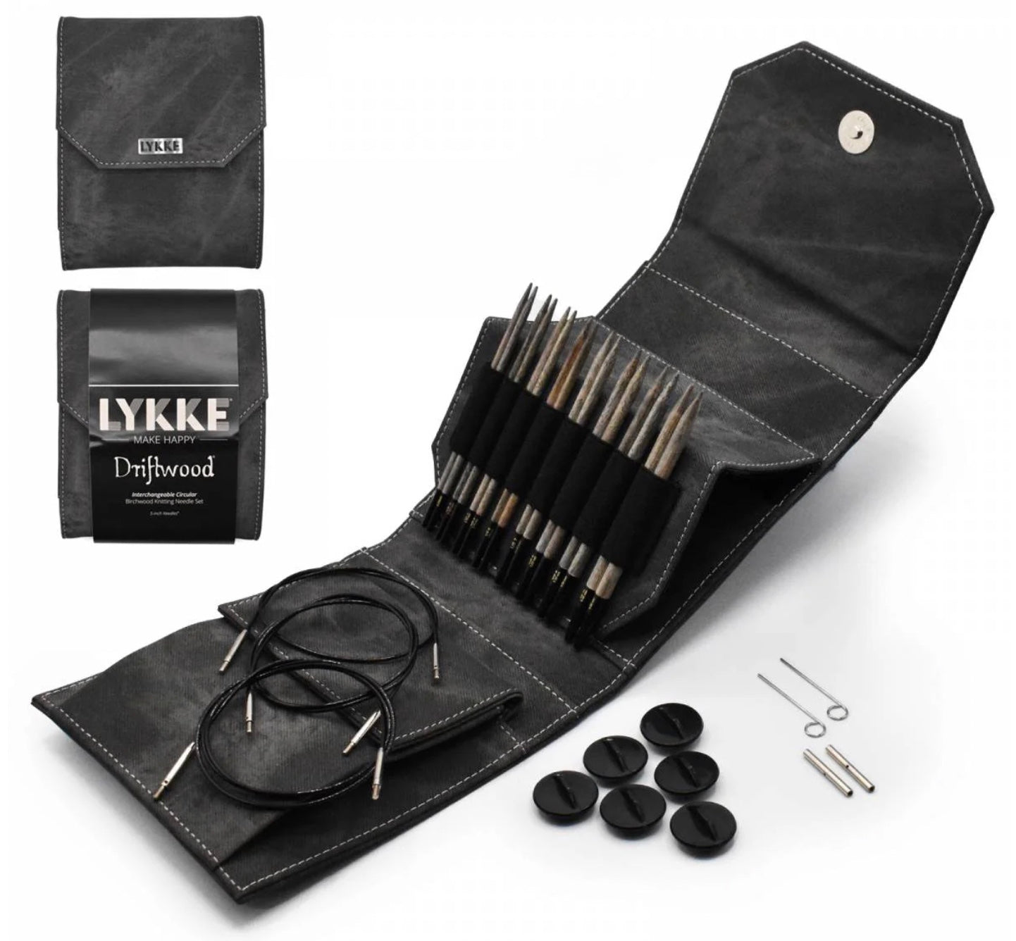 Lykke - Interchangeable Circular: Driftwood Knitting Needle Starter Set 5" Needles (Driftwood Grey)