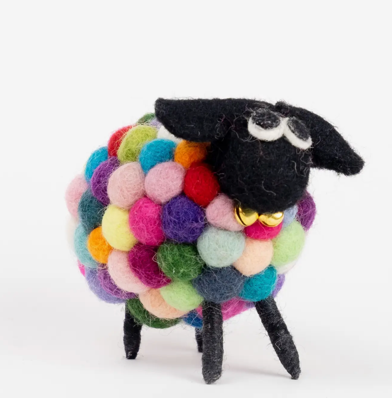 Felt Sheep (Black, Grey felt balls, rainbow felt balls