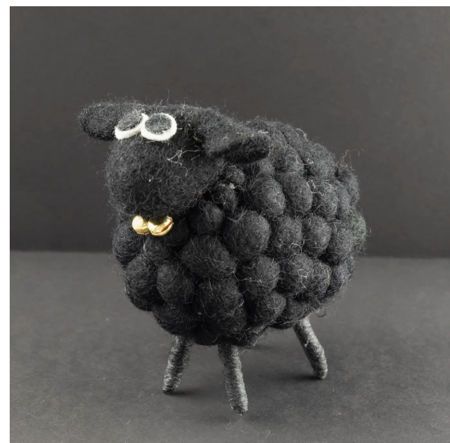 Felt Sheep (Black, Grey felt balls, rainbow felt balls