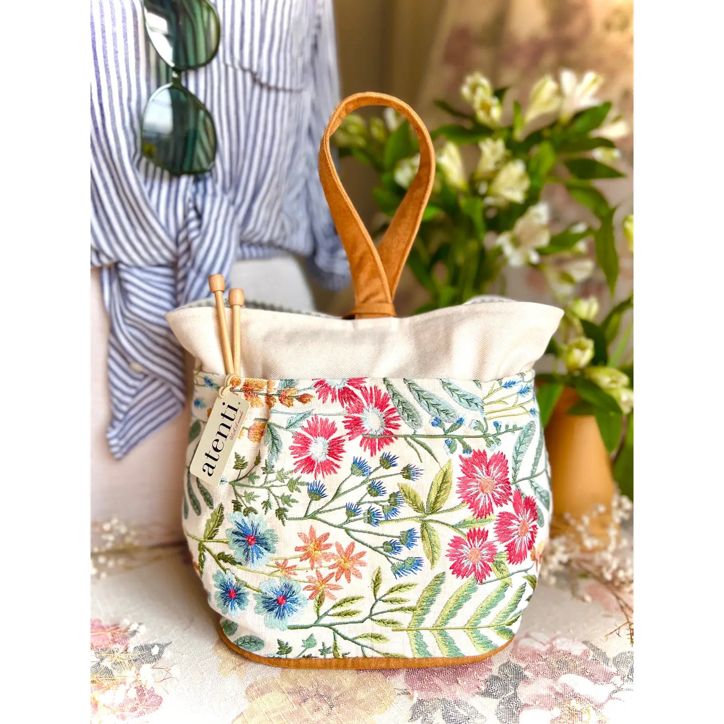 Atenti - Knitting/Crochet Organizer Project Bag Wildflower Tall Caddy