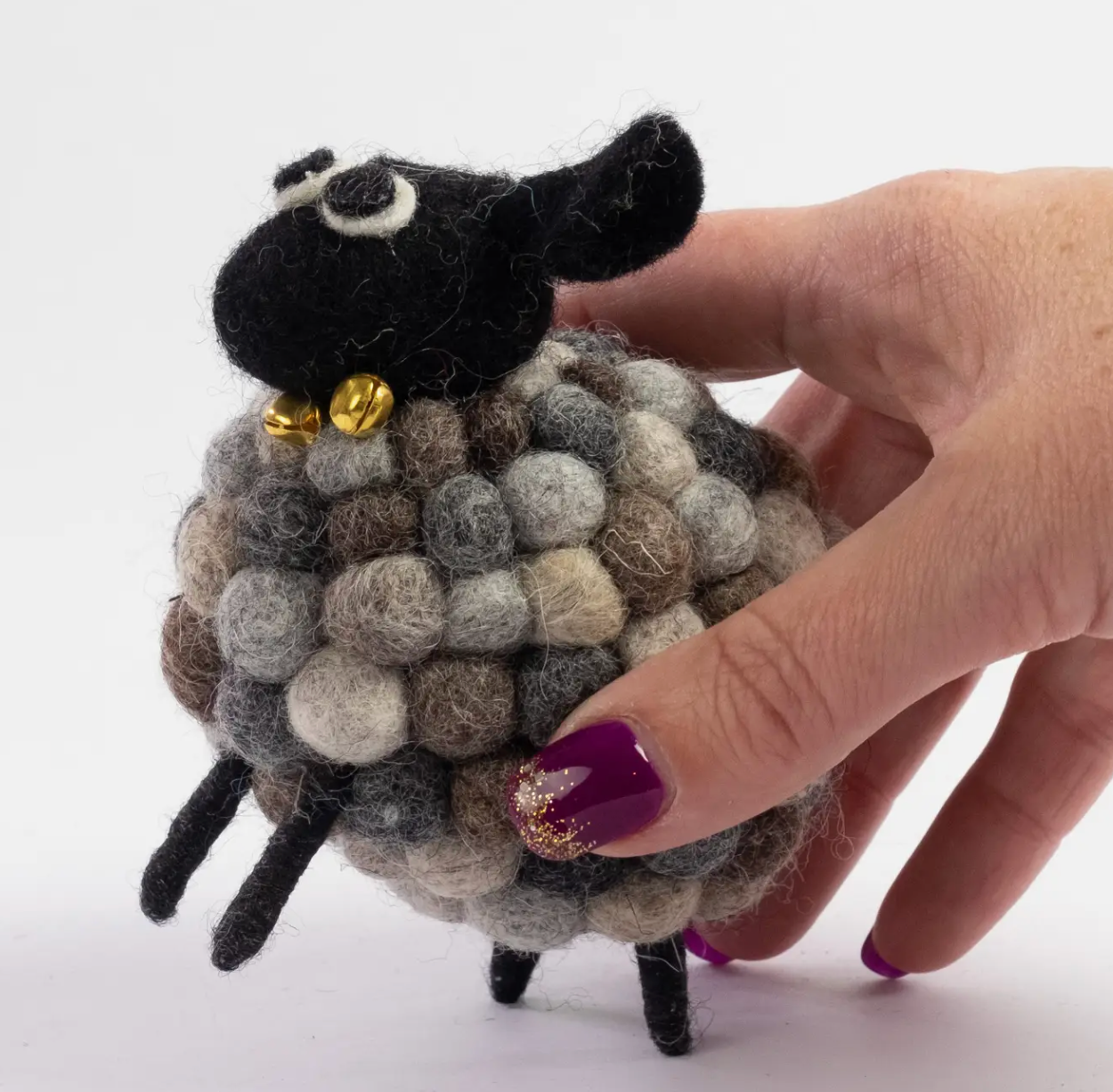 Felt  Sheep (Black, Grey felt balls, rainbow felt balls